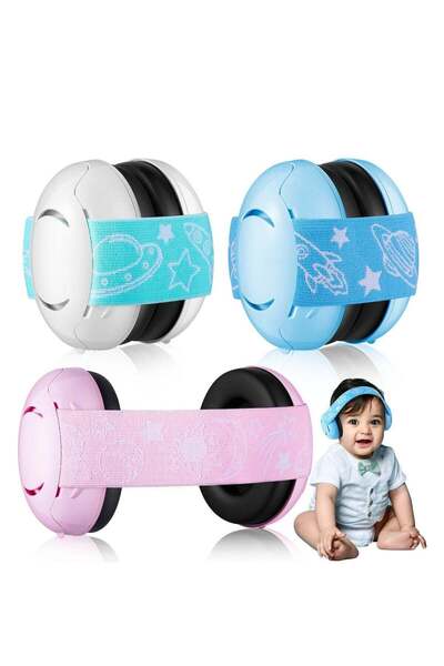 Generic Kids Ear Protection Noise Cancelling with Adjustable Headband - Blue/White/Pink, 3pcs
