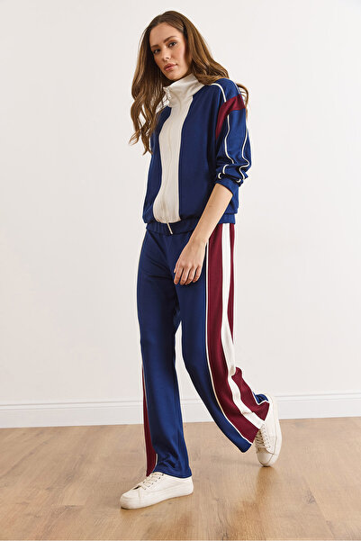 Olalook Women's Navy Blue Color Block Modal Buttoned Suit Tkm-19000466