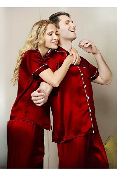 Nice Model Satin Pajama Set Couples Matching Button Down Long Sleeve Sleepwear Loungewear Nightwear Gift