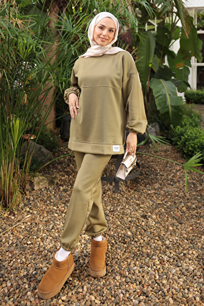 İmajButik Khaki Embroidered Tunic and Pants Set