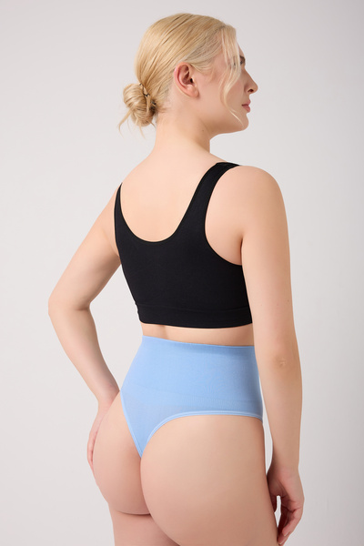 MİSTİRİK Montela Model Corset Tummy and Abdomen Tightening Thong Panties Ice Blue Color