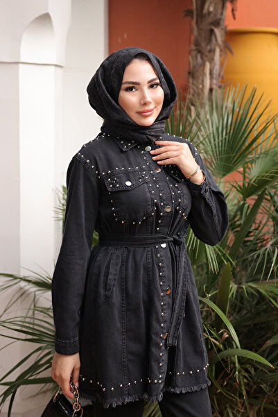 İmajButik Black Stone Embroidered Jacket and Pants Denim Suit