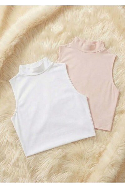 Loule 2 Pieces Cotton Modal Soft Textured Zero-Sleeve Turtleneck Women's Undershirt - Anti-Sweat & Stretchy Fabric