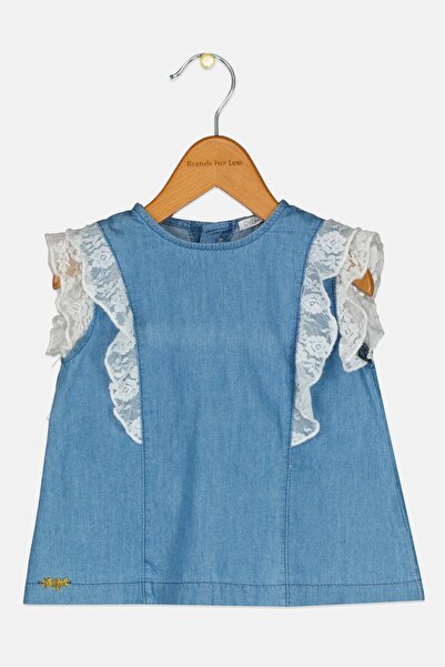 Overkids بلوزة شامبراي بأكمام منفوخة للبنات الصغار، باللون الأزرق