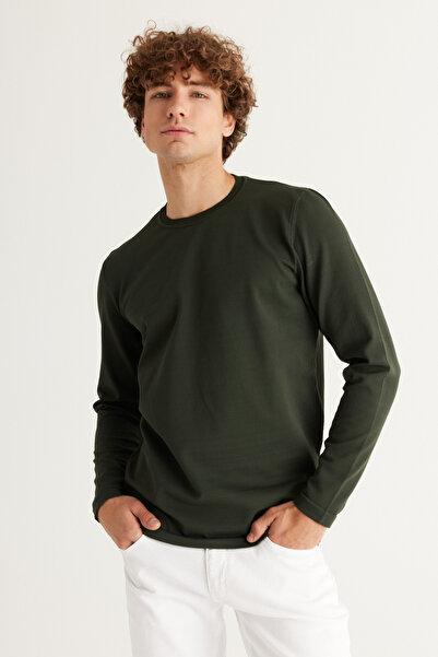 ALTINYILDIZ CLASSICS Πλεκτό πουλόβερ με λαιμόκοψη τύπου Crew, κανονική εφαρμογή, χακί