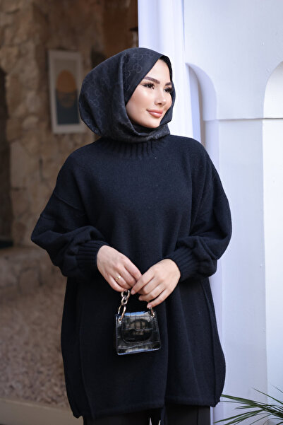 İmajButik Black Crew Neck Felt Sweater
