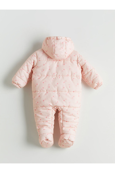 LC Waikiki Baby Pink Hooded Printed Baby Girl Astronaut Coat
