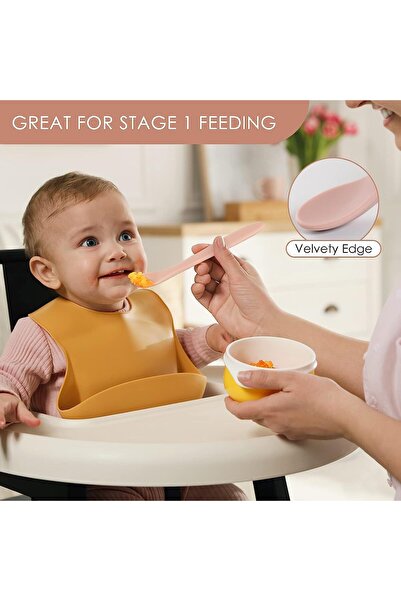 JOYZ Silicone Feeding Spoons, 4-Pack Flexible Training Spoons with Soft Edges for 6-12 Months