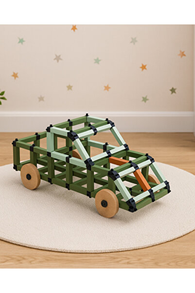 Woodika Toys Woodika Eğitici Ahşap Yapı Blokları - Arazi Aracı Yapım Seti - H...