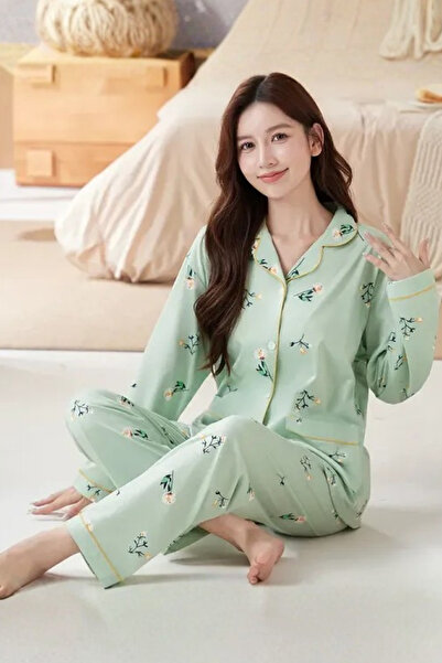 Muchmy طقم بيجامة نسائي مكون من قطعتين مطبوع زهور من أعلى وأسفل، طقم ملابس نو...