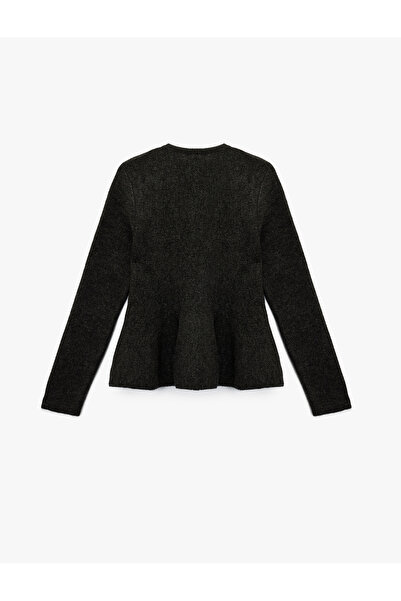 Koton Long Sleeve Crew Neck Button Detailed Knitwear Peplum Cardigan