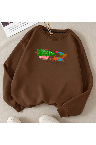 SUNFREE Popular Trend New Year Christmas Printed Cropped Sweatshirt with Cropped Neckline in Cotton