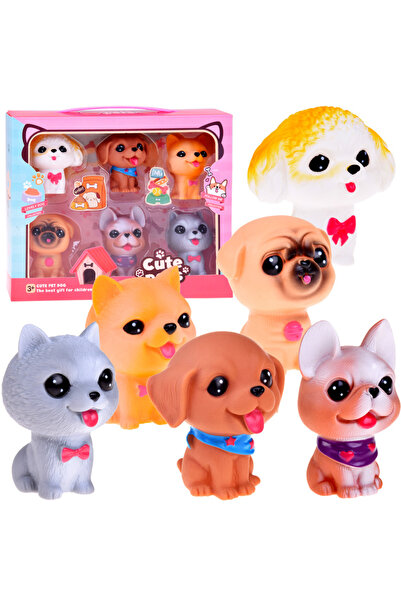 Jokomisiada Set 6 figurine pentru copii, model Catelusi moi din cauciuc,