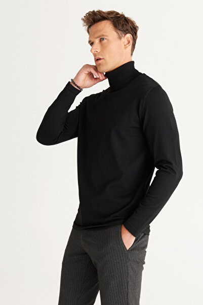 ALTINYILDIZ CLASSICS Black Standard Fit Regular Cut Full Turtleneck Knit Sweater