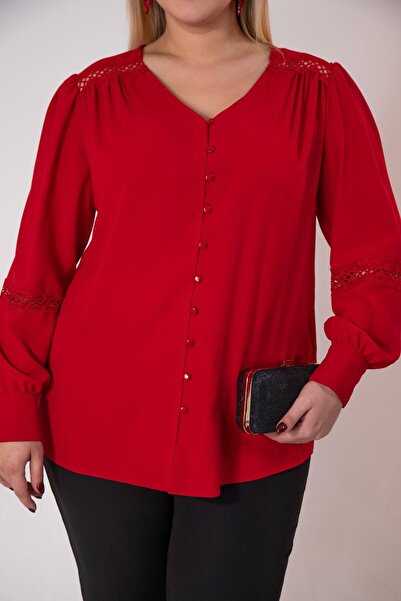 Roxxlen Μπλούζα με δαντέλα μεγάλου μεγέθους