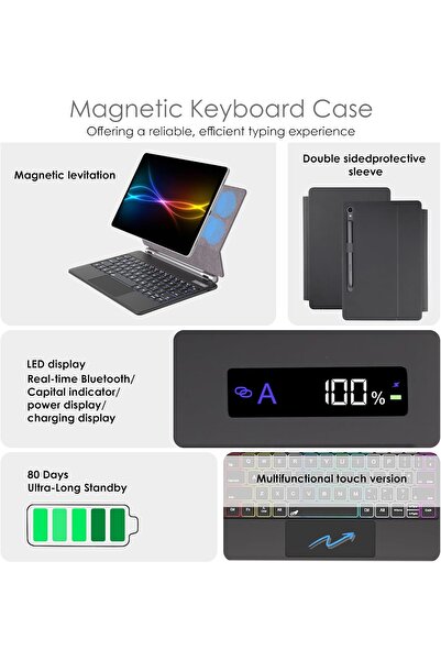 TECHGEAR حافظة لوحة مفاتيح لجهاز Samsung Galaxy Tab S (11/10.9) – حامل مغناطيسي، لوحة مفاتيح بإضاءة خلفية