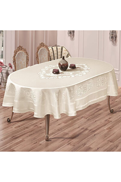 Global-Store Global Store Oval Tablecloth, Caramel Monalife 160x220 cm, Gray