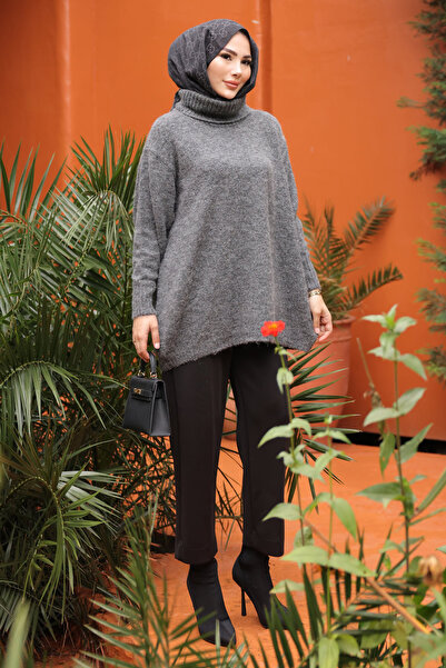 İmajButik Anthracite Turtleneck Casual Knit Sweater
