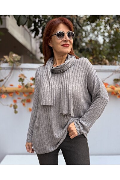 DenizEge Scarf Corded Fabric Knitwear Gray