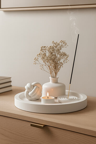 Lumi Home 5'li Özel Tasarım Dekor Seti – Tepsi – Halat Obje – Tütsülük – Vazo...