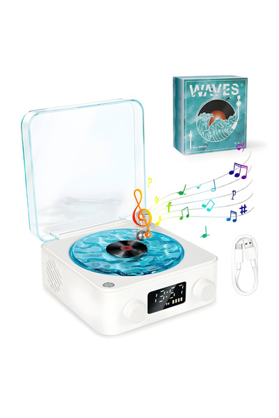 Teno Vintage Gramophone Teno®, vinyl record player with Bluetooth speaker, for bedroom/office/parties, wh