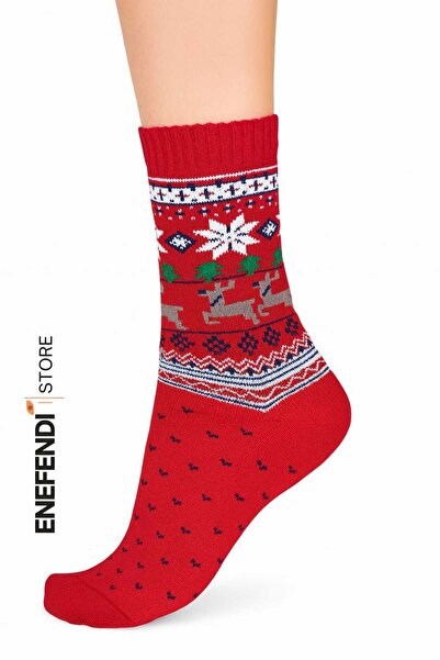 NF ND ENEFENDİ Women's Thermal Thick Red Socks – Soft Winter Boot Socks, Warm -Christmas -Gift 36-40