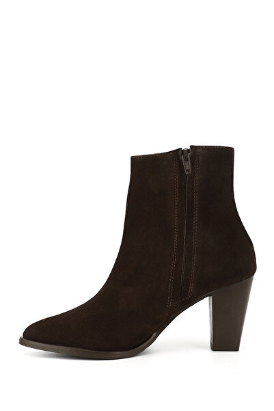 GÖNDERİ(R) Women's Brown Suede Zippered Pointed Toe Genuine Leather Boots