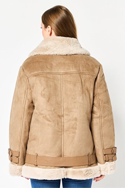 French Connection Women Plain Belted Parka Jacket, Tan
