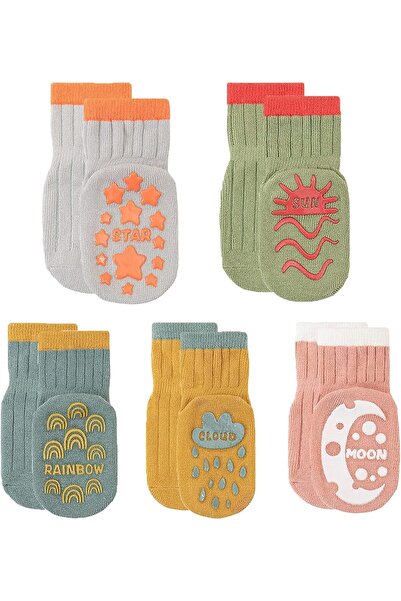 Generic 5 Pairs Baby Non-Slip Socks, Soft Breathable Cotton, Age 1-3 Years, One Size, Multicolor