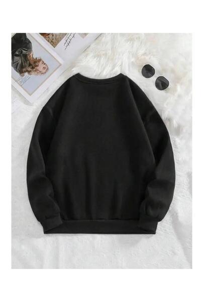 herkesemoda Leopard Bow Print Detailed Crew Neck Sweatshirt