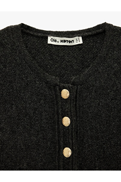 Koton Long Sleeve Crew Neck Button Detailed Knitwear Peplum Cardigan