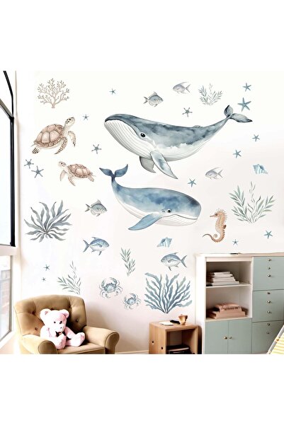 Amimagen ملصقات جدارية قابلة للتقشير واللصق على شكل حوت تحت الماء للأطفال لغر...