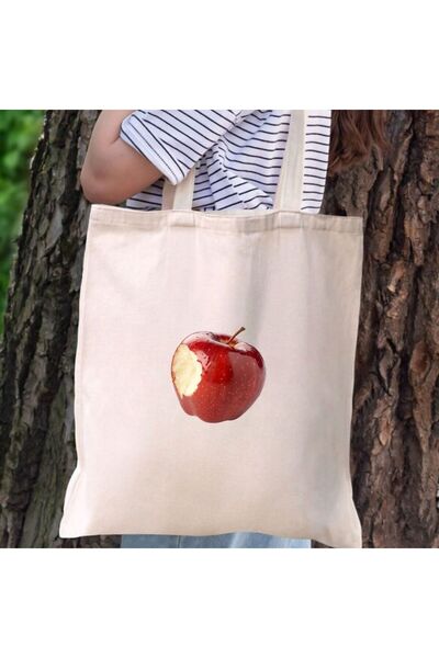Çılgıntrend Bitten Apple Design Cloth Bag – Modern Minimal Printed Shoulder Bag