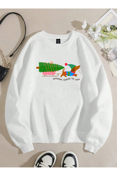 SUNFREE Popular Trend New Year Christmas Printed Cropped Sweatshirt with Cropped Neckline in Cotton