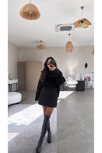 Buket Teke Black Cashmere Lined Mini Skirt