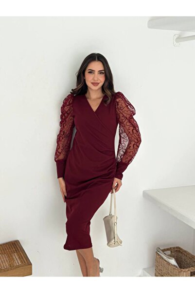 asur boutique Rochie de damă din țesătură scuba cu decolteu petrecut în V mân...