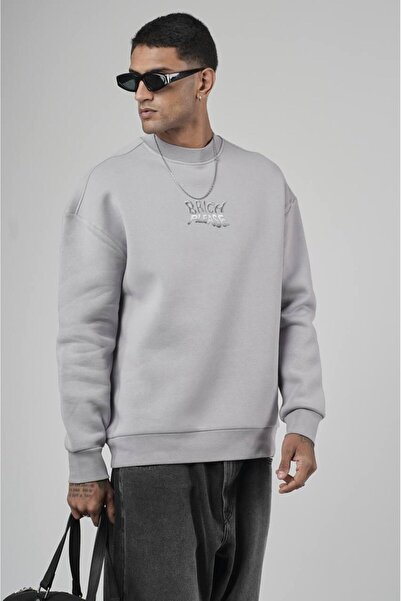 Butik Trend Biz Bisiklet Yaka Oversize Önü Nakışlı Sweatshirt