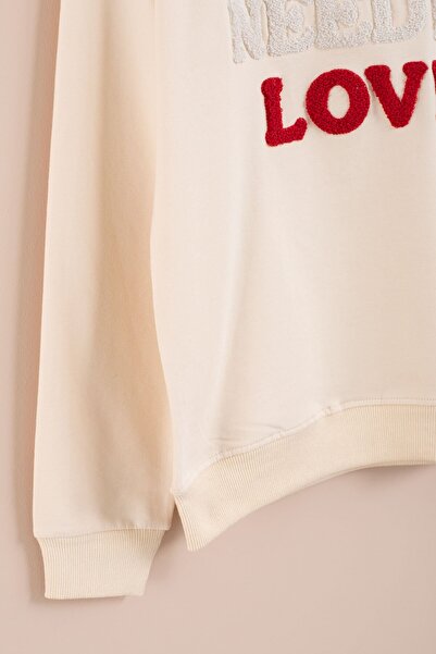 Cansın Mini Σετ αθλητικής φόρμας για κορίτσια με κέντημα Cream Love 23393