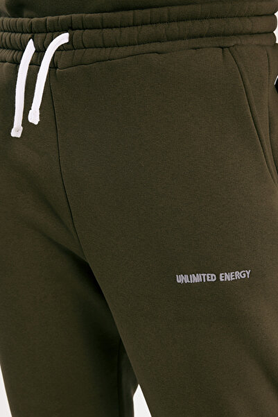 Tudors Ανδρικό σετ αθλητικής φόρμας Relax Fit από βαμβακερό 3 νήματα με μαλακή υφή με φλις εσωτερικά και λαιμόκοψη χακί