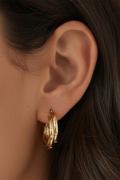 Vitastyle 316L Steel Earrings with Gold Color Stone Detail and Spiral Ring Look