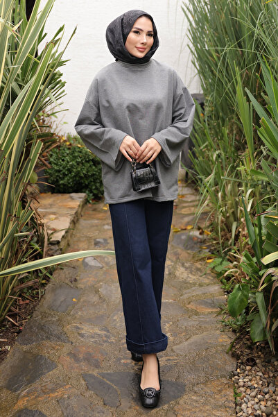 İmajButik Anthracite Crew Neck Oversized Two Thread Tunic