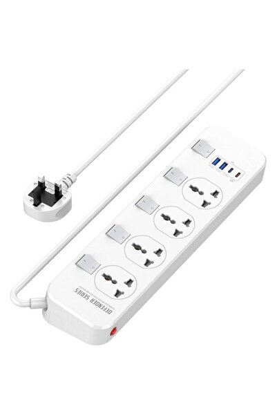 HYX كابل تمديد - 4 مقابس عالمية و4 منافذ USB (1 × USB-C 20 واط PD، 2 × USB-A)