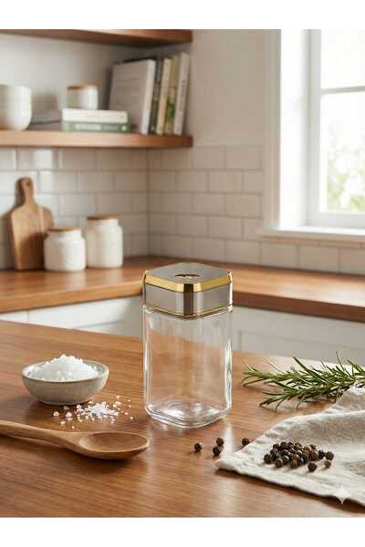 LOVYCO Gold Detailed Glass Salt and Pepper Shakers Decorative Luxury Design Spice Jar 1 Piece