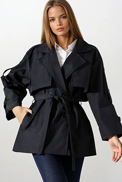 VAGGON Καμπαρντίνα με λεπτομέρεια ζώνης και δέσιμο με κορδόνια στον γιακά διπλό πέτο