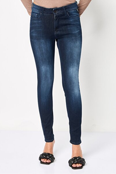 Replay Women Skinny Fit High Waist Washed Stretchable Denim Jeans, Dark Blue