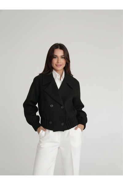 chwain معطف نسائي محبوك بياقة بأزرار على الجهتين