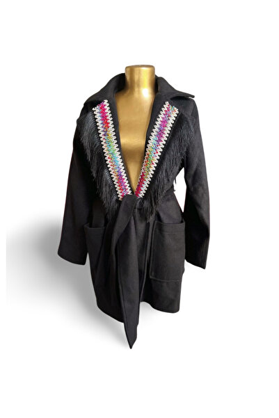 MDY-marketplace Medium coat with colorful design and fringes
