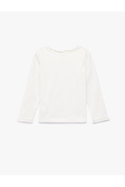 Koton Cotton Ruffled Crew Neck Long Sleeve T-Shirt