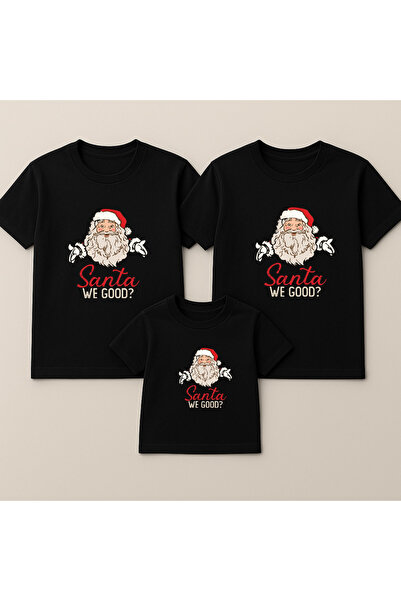 MODA Yeni Yıl Yılbaşı Noel Baba Temalı Baskılı Anne Baba Çocuk Aile Tişört Kombin
