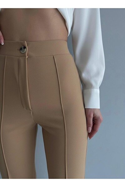 HA-KA GİYİM Women's piped Full Stretch Fabric Palazzo Pants Pull-On No Fading